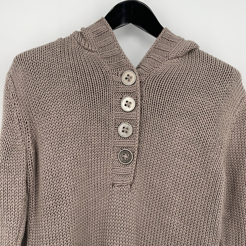 Pure Handknit Hoodie Sweater‎ Size M / L Chunky Knit Cotton Metal Buttons Gray - Picture 3 of 8